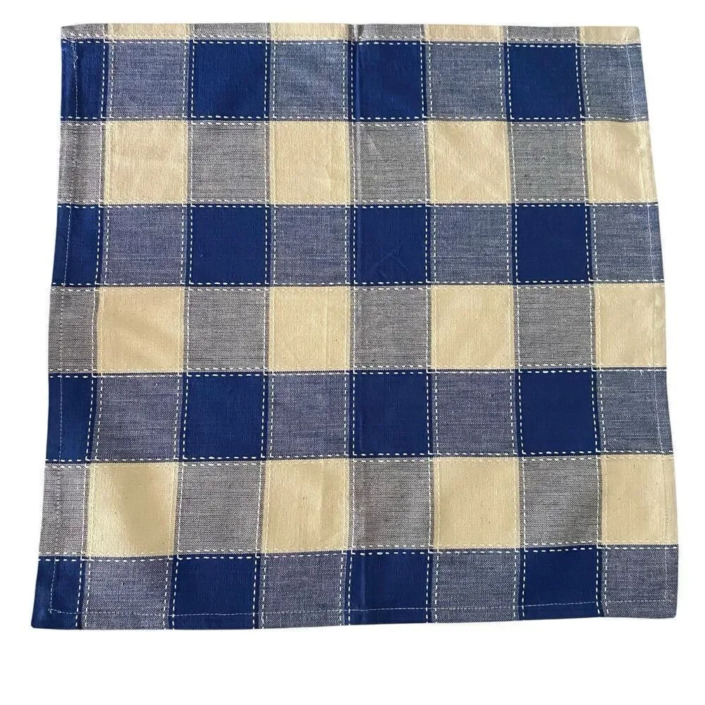 Lot of 4 Cloth Napkins Blue Cream Buffalo Plaid  17.25